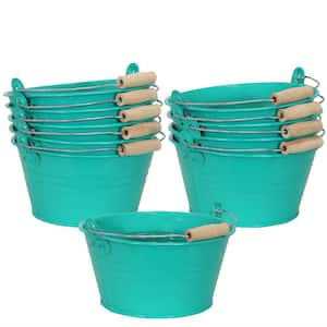 Sunnydaze Galvanized Steel Bucket Planter with Handle - Teal - (Set of 10)