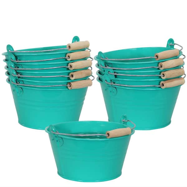 Sunnydaze Decor Sunnydaze Galvanized Steel Bucket Planter with Handle - Teal - (Set of 10)