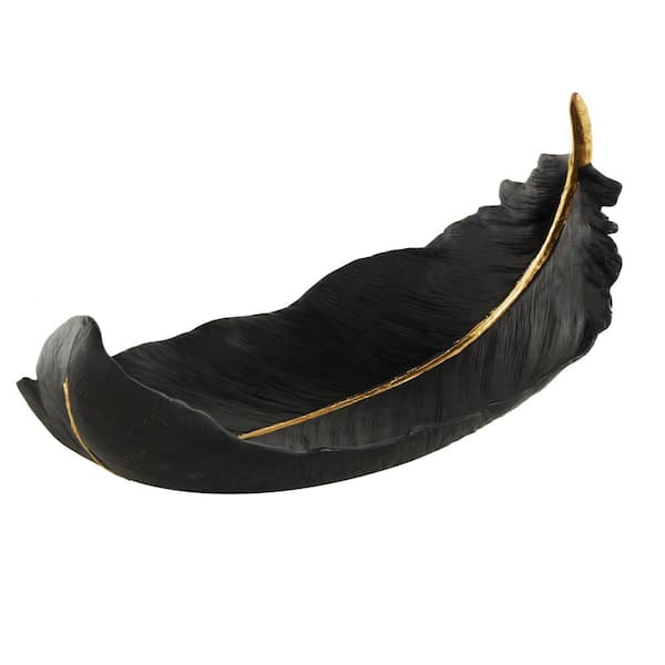 CosmoLiving by Cosmopolitan Black Resin Bird Feather Decorative Bowl with Gold Foil Accent