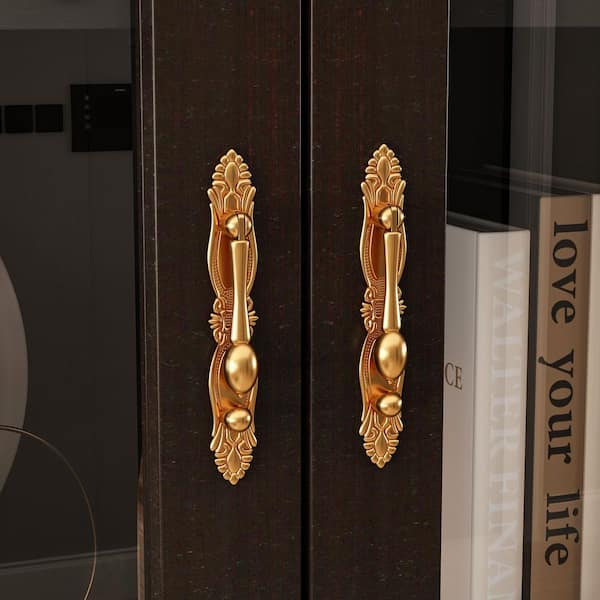 FUFU&GAGA Black with Gold Accents 71.9 in. Storage Cabinet with