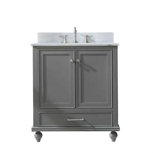 Melissa 30 in. W x 22 in. D Bath Vanity in Grain Gray with Natural Marble Vanity Top in Carrara White with White Sink