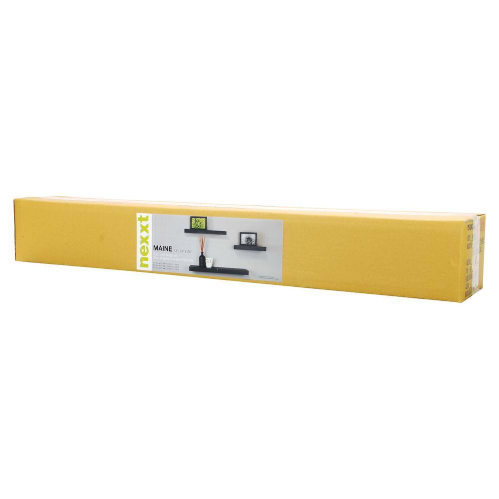 Set of 3 Black MDF Floating Wall Shelves for Living Room