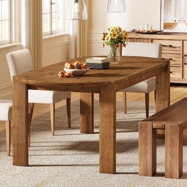 BYBLIGHT Roessler Vintage Brown Solid Wood 62.99 in. 4 Legs Dining