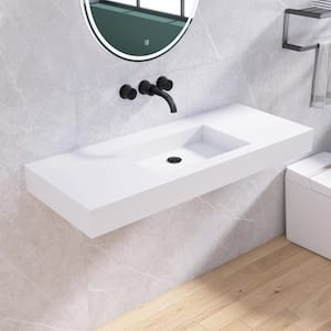 47 in. x 19 in. Solid Surface Wall-Mounted Bathroom Vessel Sink in White