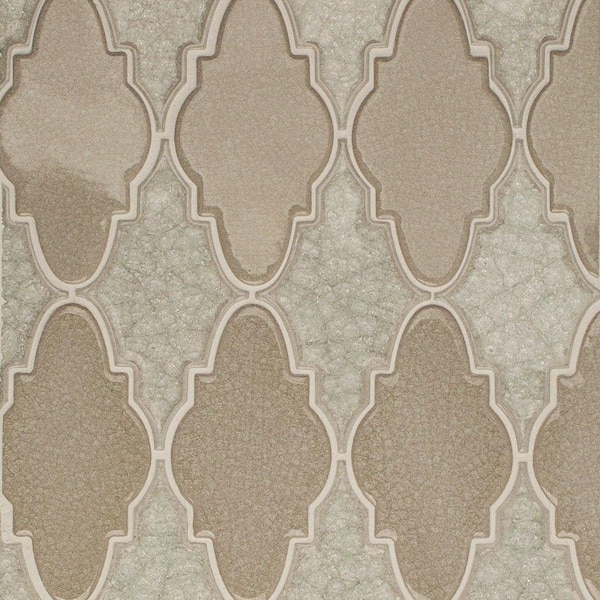 Ivy Hill Tile Roman Selection Iced Light Cream Arabesque 12-1/4 in. x 13-3/4 in. x 8 mm Glass Mosaic Tile