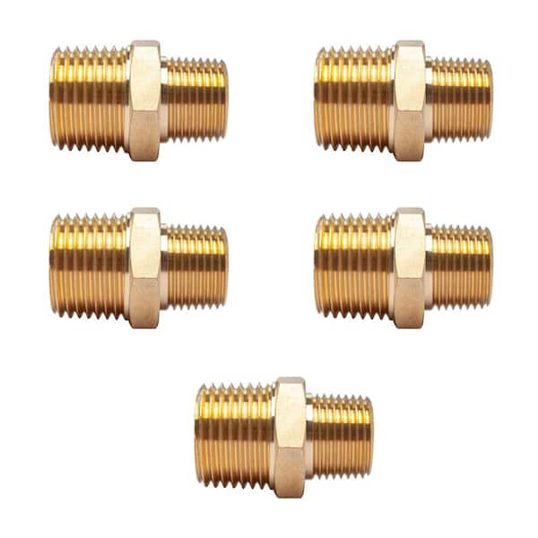 LTWFITTING 1/2 in. x 3/8 in. MIP Brass Pipe Hex Reducing Nipple Fitting (5-Pack)