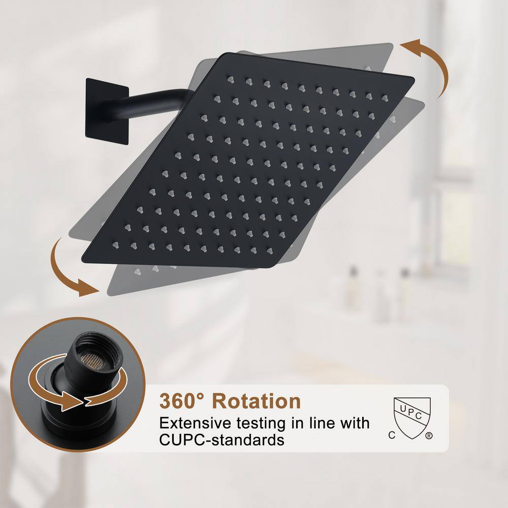 Matte Black Large Square Rainfall Wall Mounted Shower System