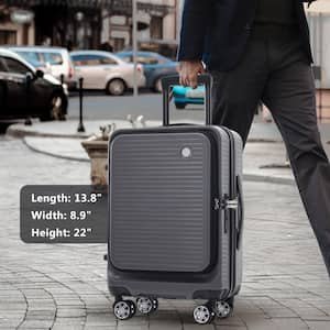 22 in. Gray Front Open Luggage Light-Weight Suitcase with Front Pocket and USB Port, 1 Portable Carrying Case