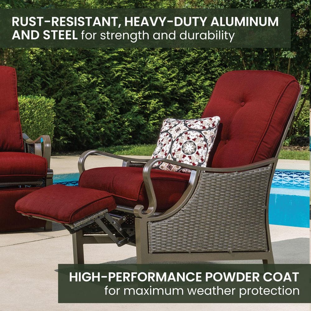 Crimson Red Steel and Wicker Reclining Armchair with Cushions