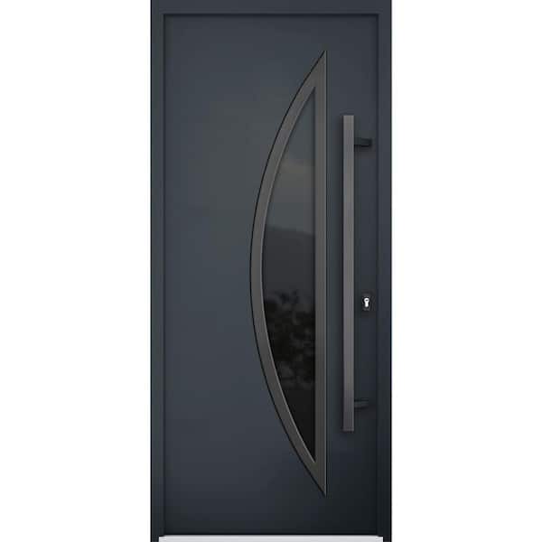 36 in. x 80 in. Left-hand/Inswing Tinted Glass Black Enamel Steel Prehung Front Door with Hardware