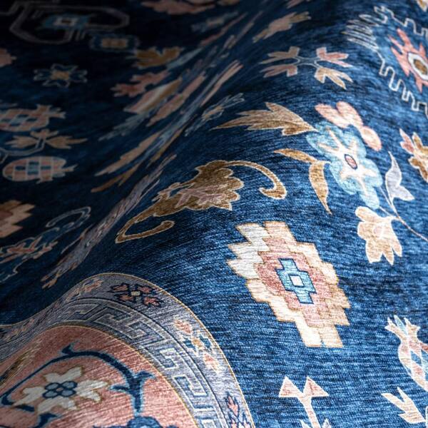 nuLOOM Dayflower Vintage Spill Proof Washable Blue 8 ft. x 10 ft