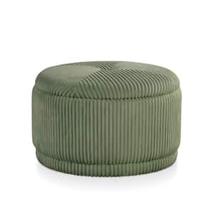 Alise Green Corduroy Fabric 28.5 Round Storage Ottoman