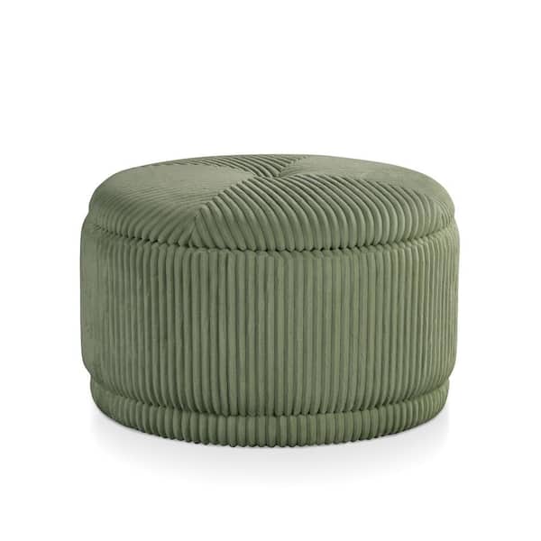 Alise Green Corduroy Fabric 28.5 Round Storage Ottoman