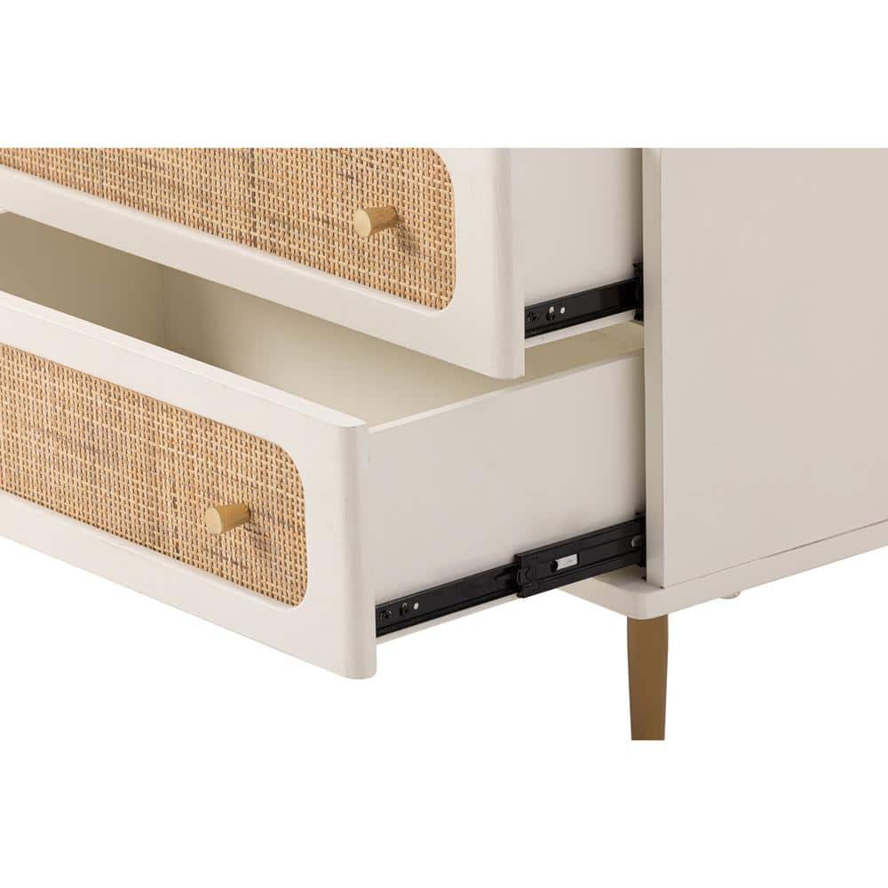 White and Natural Rattan 3-Drawer Mid-Century Modern Chest