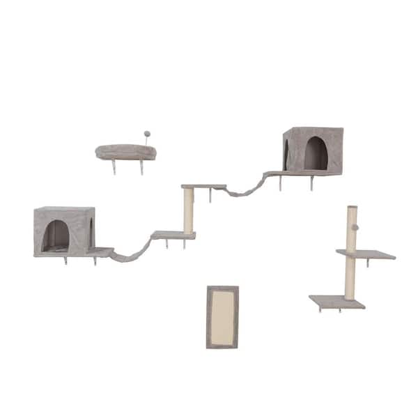Multipart and Multifunction Wall-mounted Cat Tree in Grey White for small to medium cats