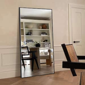 28 in. W x 71.2 in. H Modern Rectangle Aluminum Alloy Full Length Mirror Black Wall Mirror/Floor Mirror