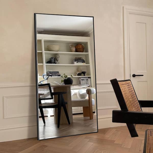 LuxHomez 28 in. W x 71.2 in. H Modern Rectangle Aluminum Alloy Full Length Mirror Black Wall Mirror/Floor Mirror