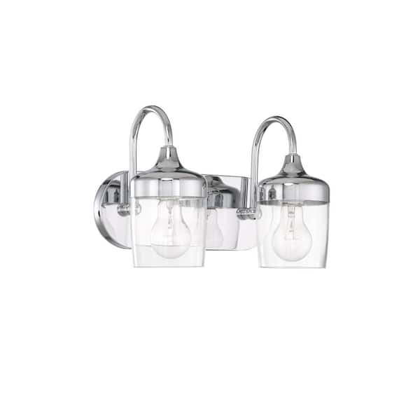 CRAFTMADE Wrenn 12.75 in. 2-Light Chrome Finish Vanity Light with Clear Glass Shade
