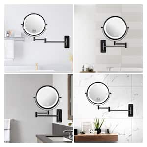 16.8 in. W x 12 in. H LED Round 2-Sided Framed Wall Mount Magnifying Makeup Bathroom Vanity Mirror in Brushed Nickel