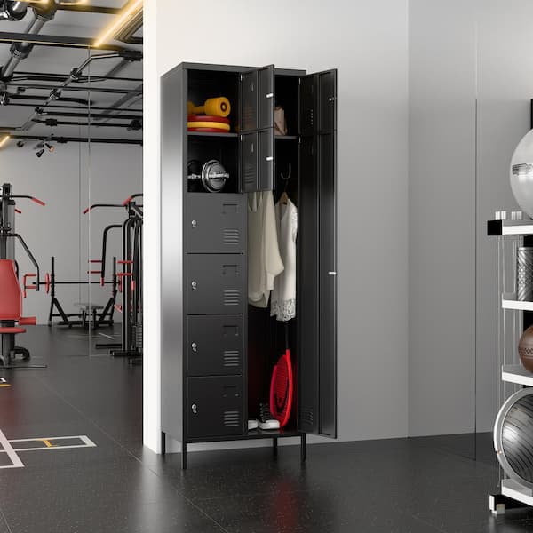 23.6 in. W x 72 in. H x 15.7 in. D 7-Shelf Steel Freestanding Cabinet with 7 and 1 Door for Gym, School, Home in Black