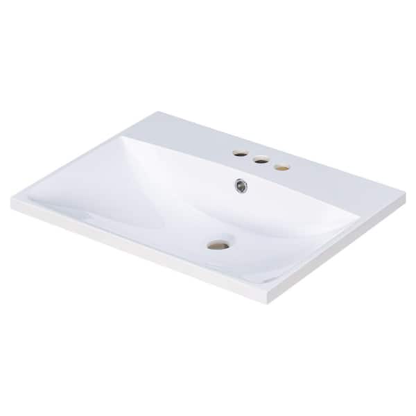 FAMYYT 24 in. W x 18 in. D Ceramic Vanity Top in White with White Basin and 4 in. Faucet Spread