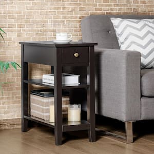 24.5 in. H X 12 in. W X 24 in. D 1-Drawer Coffee 3-Tier Nightstand Bedside Table Sofa Side with Double Shelves Drawer