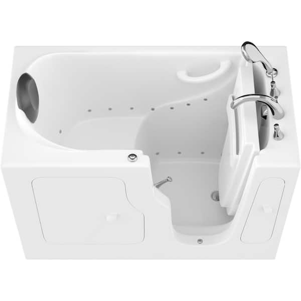 Safe Premier Series 28 in. L x 53 in. W Right Side Drain Air Jetted Bathtub in White with Fast Filling Faucet Set