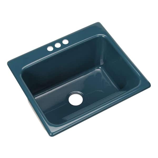 Thermocast Kensington Drop-In Acrylic 25 in. 3-Hole Single Bowl Utility Sink in Teal
