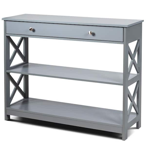 Gray Heavy Duty 3-Tier MDF Wire Shelving Unit Entryway Table (12 in. W x 31 in. H x 39 in. D)