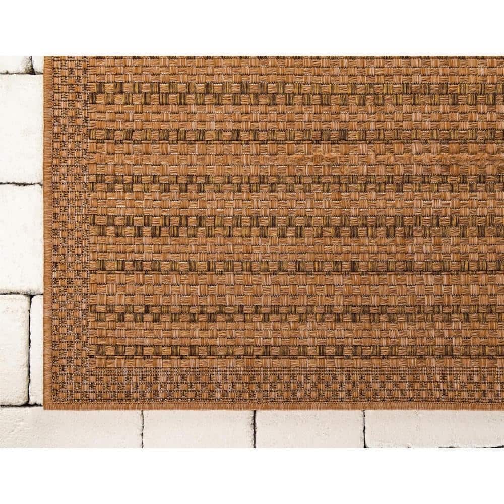 Light Brown Rectangular Stripe Synthetic Outdoor Rug 2'2" x 3'1"