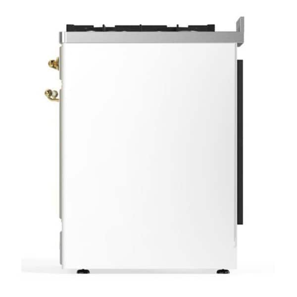 Majestic II 30 in. Single Oven Dual Fuel Range with 5 Sealed Burners, Glass Door, Brass Trim in White