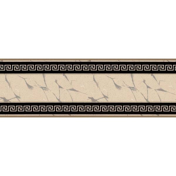 The Wallpaper Company 8 in. x 10 in. Black and Beige Greek Key Marble Border Sample