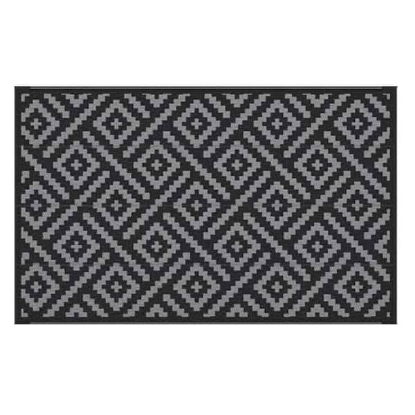 Unbranded 5 ft. x 8 ft. Reversible Waterproof Outdoor Rug for Patio, Camping, RV, Deck, Balcony, Black & Gray