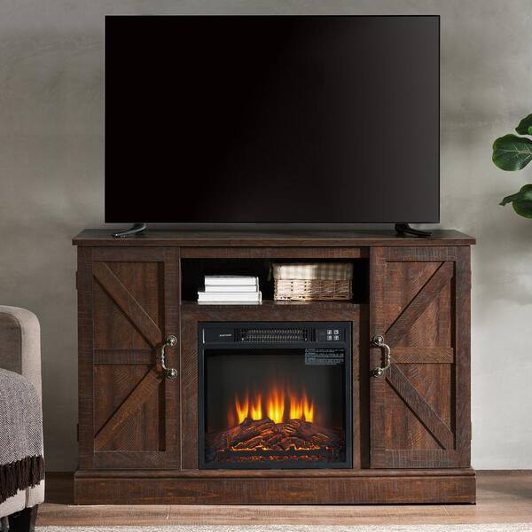 ToolCat 47 in. Freestanding Farmhouse Classic Media TV Stand with 18 in. Electric Fireplace Insert, Storage Space, Espresso