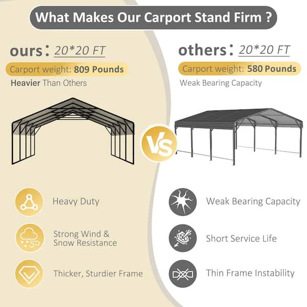 VEIKOUS 20 ft. W x 20 ft. D Carport Metal Car Canopy and Shelter