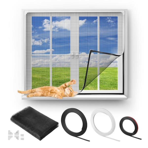 1 Piece 58.27x39.17 In., PVC & Fiberglass Mesh, White Frame, Black Magnetic Strip, for House Window Magnetic Screen Set