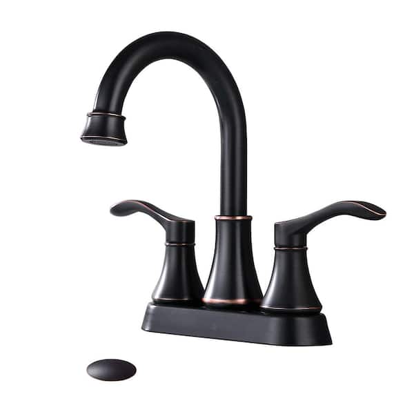 Tahanbath 4 in. Centerset 2-Handle High Arc Bathroom Faucet with Pop-Up Drain Included in Oil Rubbed Bronze