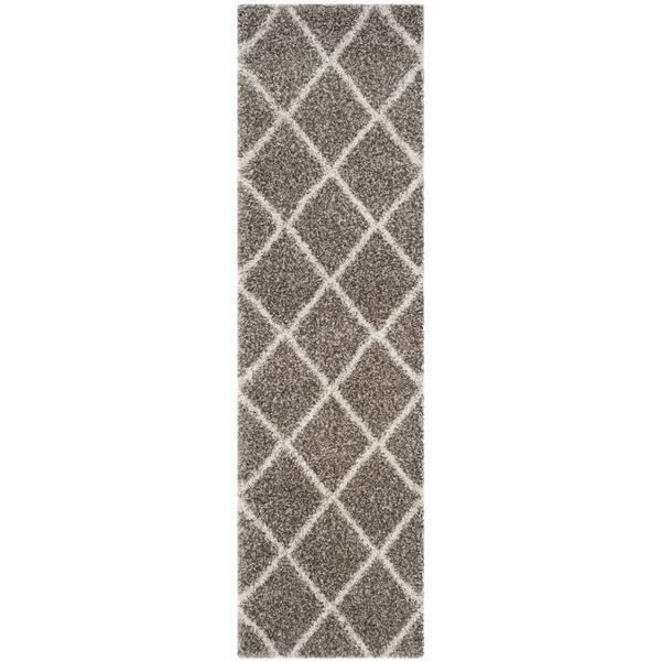 SAFAVIEH Hudson Shag Gray/Ivory 2 ft. x 12 ft. Geometric Diamonds Runner Rug