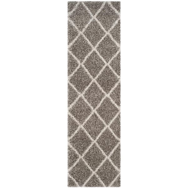 SAFAVIEH Hudson Shag Grey/Ivory 2 ft. x 8 ft. Geometric Runner Rug