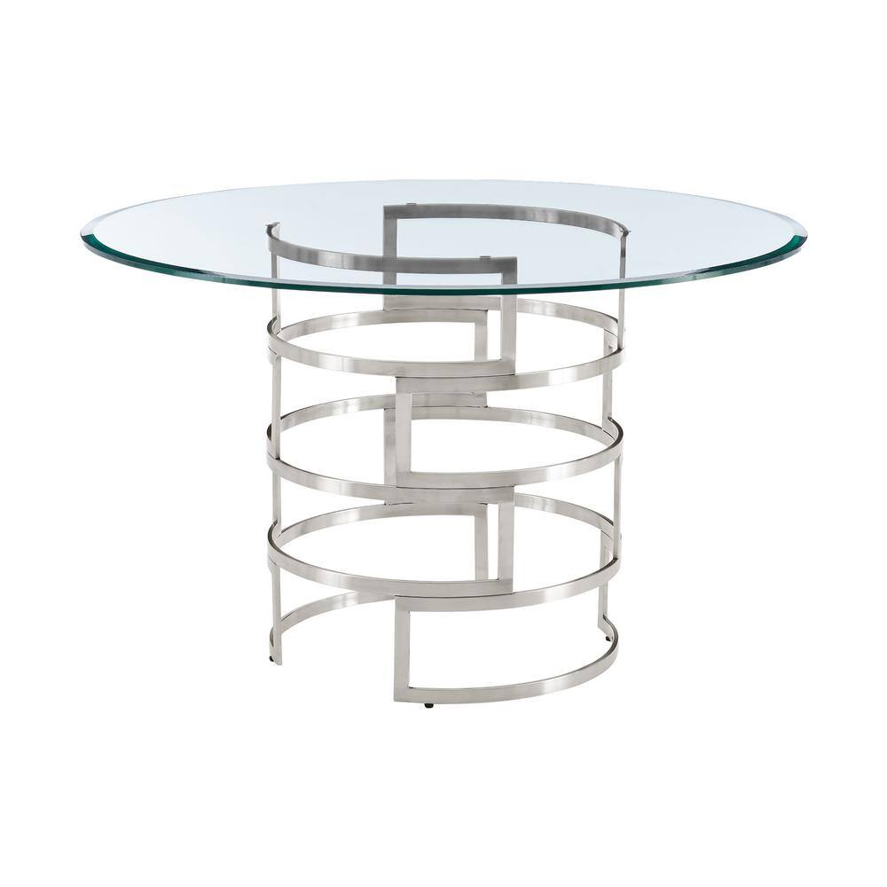 Diaz 48" Round Glass Dining Table with Stainless Steel Base