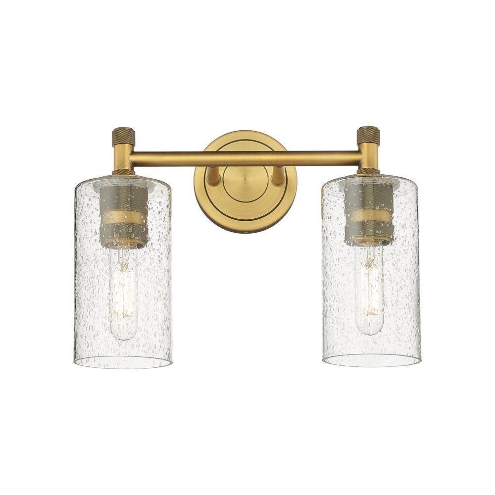 Crown Point 13.88 in. 2-Light Brushed Brass Vanity Light with Glass Shade price history on PriceWatchPro