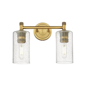 Crown Point 13.88 in. 2-Light Brushed Brass Vanity Light with Glass Shade