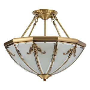 17.71 in. 4-Light Gold Retro Semi-Flush Mount Ceiling Light with Glass Shade for Bedroom Living Room, No Bulbs Included