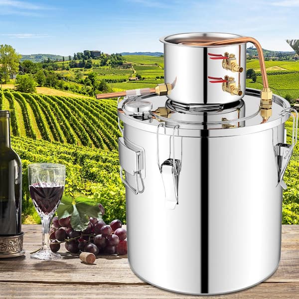 Suteck Alcohol Still 5Gal 19L Stainless Steel Alcohol Distiller Copper Tube  Spirit Boiler with Thumper Keg and Build-in Thermometer for Home Brewing