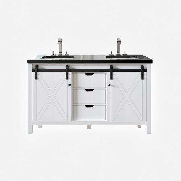 Eviva Dallas 60 in. White Bathroom Vanity with Absolute Black Granite Countertop