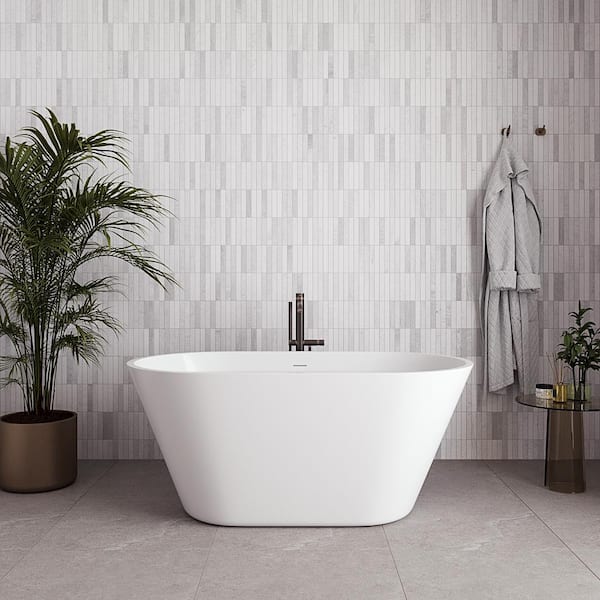 54 in. x 30 in. Acrylic Freestanding Soaking Bathtub in Glossy White with Matte Oil Rubbed Bronze Drain