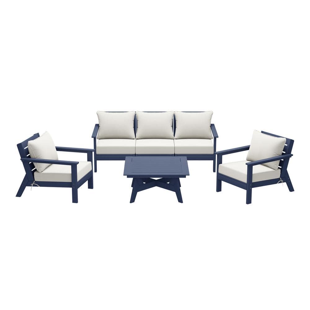 Birchwood Navy Blue Arrangeable 6-Piece Outdoor Patio HDPE Deep Seating Conversation Sofa Set w/ White Cushions price history on PriceWatchPro