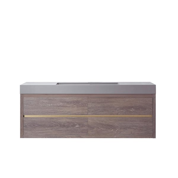 ROSWELL Palencia 60 in. W x 20 in. D x 23.6 in. H Bath Vanity in North Carolina Oak with Gray Composite Integral Top