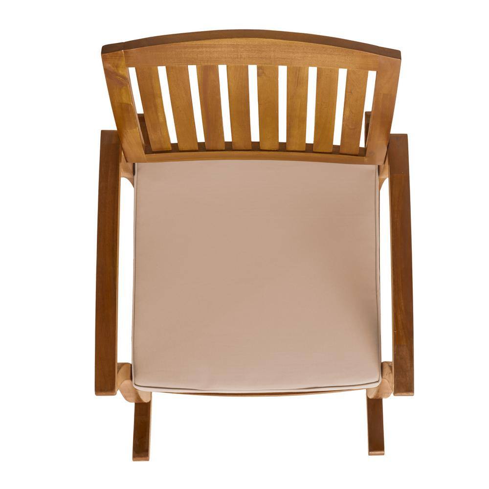 Teak Finish Acacia Wood Rocking Chair with Cream Cushion