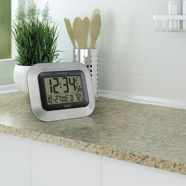 La Crosse Technology 7 in. H Digital Atomic Silver Wall Clock with